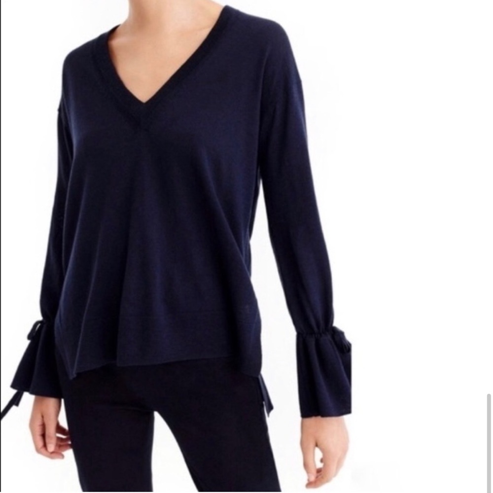 JCrew Merino Tie Sleeve Sweater in Navy